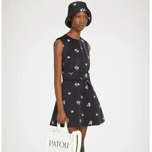 PATOU Devin Embroidered Mini Dress Recycled Duchesse Satin Black Sz 40/8 {3B53}